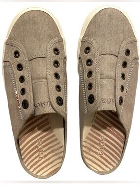 Taos Ez Soul Womens Size 7 Shoes Tan Beige Canvas Slip On Backless Mule Sneakers